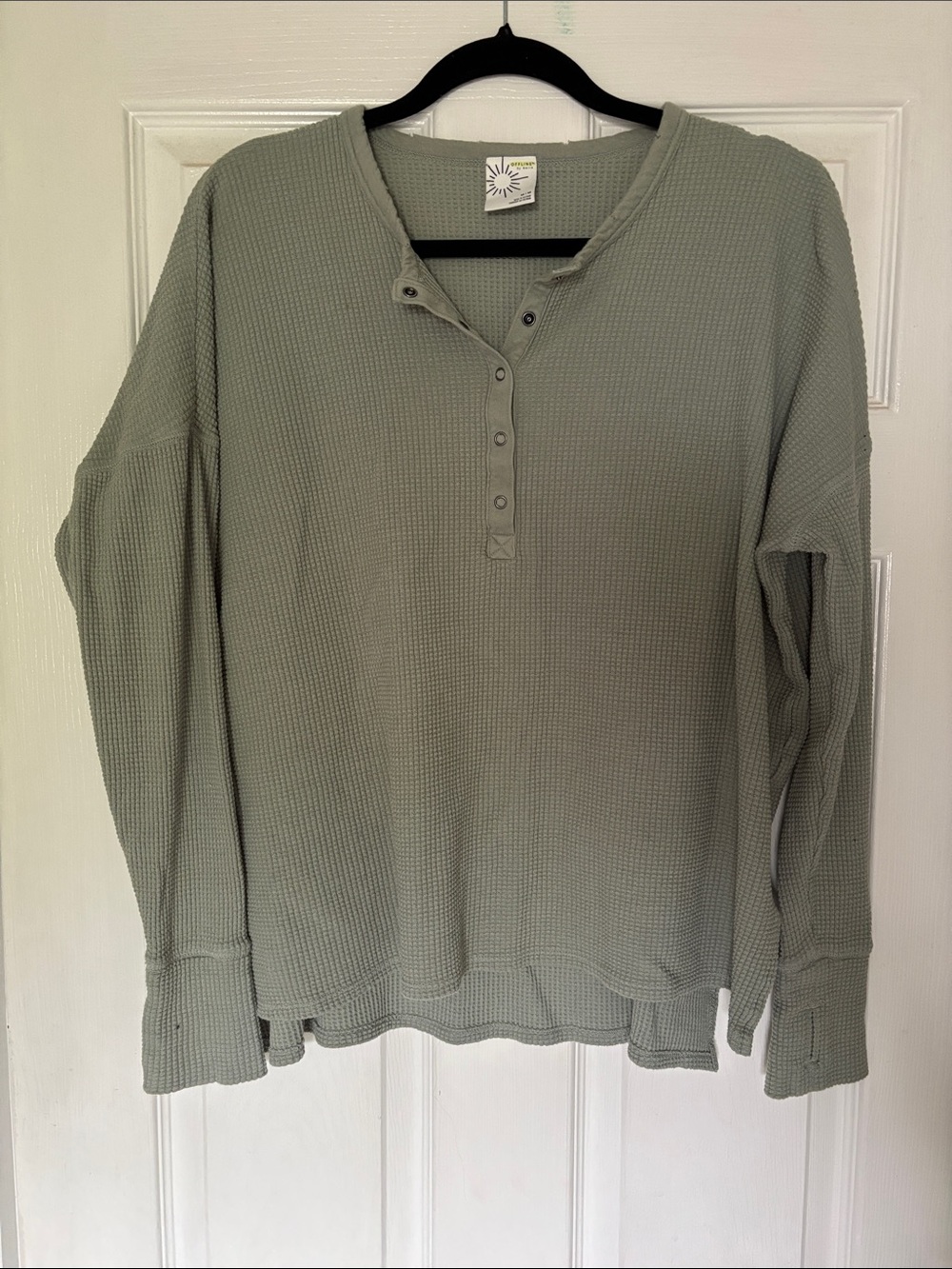 aerie Sage Green Waffle Henley Long Sleeve Top